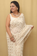 Dyeable Pure Georgette Hand Mukaishwork Saree - Luxurion World