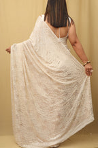 Customizable Chikankari Georgette Saree with Mukaishwork - Luxurion World