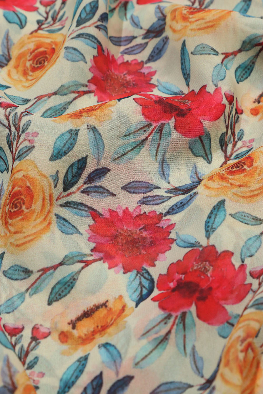 Off White Georgette Floral Saree with Silk Blouse - Luxurion World