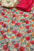 Off White Georgette Floral Saree with Silk Blouse - Luxurion World