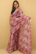 Multicolor Digital Print Floral Organza Saree - Luxurion World