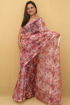 Multicolor Digital Print Floral Organza Saree - Luxurion World