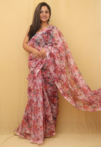 Multicolor Digital Print Floral Organza Saree - Luxurion World