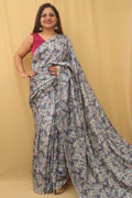 Blue Digital Printed Dola Silk Saree - Luxurion World