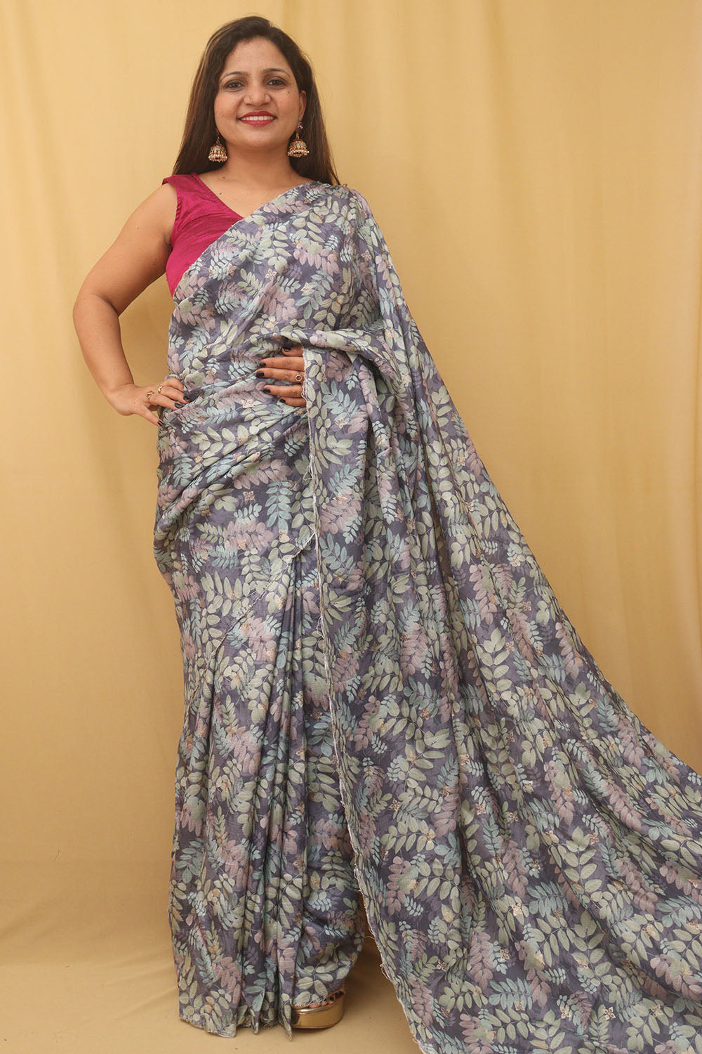 Blue Digital Printed Dola Silk Saree - Luxurion World