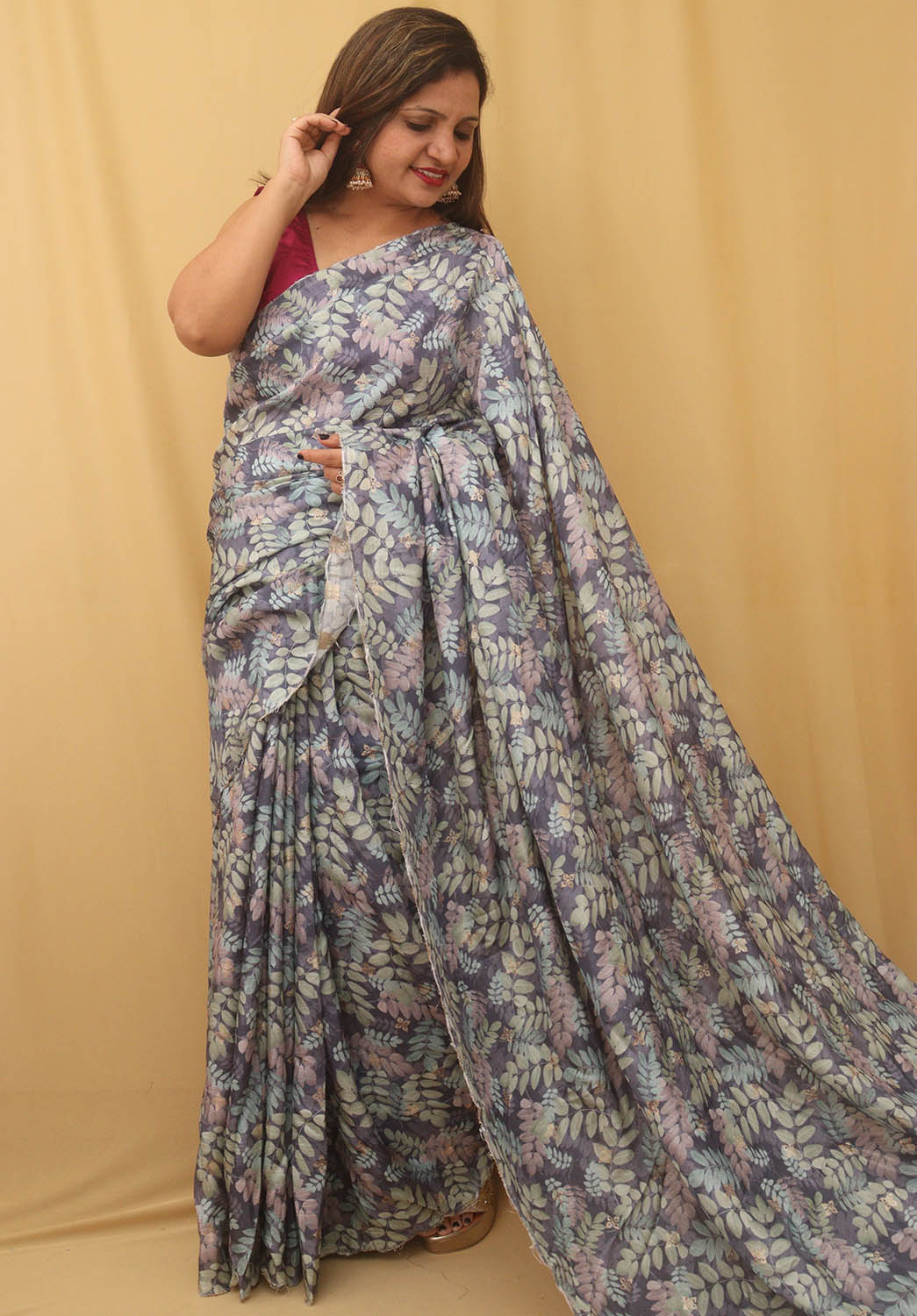 Blue Digital Printed Dola Silk Saree - Luxurion World
