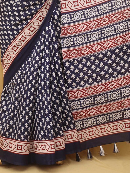 Blue Digital Printed Silk Saree - Luxurion World