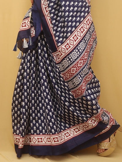 Blue Digital Printed Silk Saree - Luxurion World