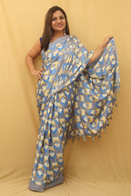Blue Digital Printed Silk Saree - Luxurion World