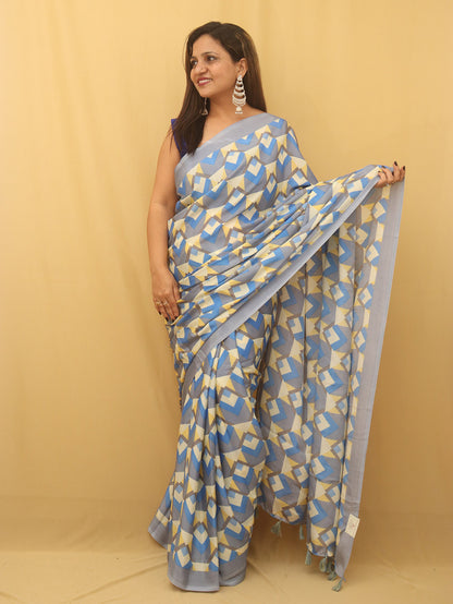 Blue Digital Printed Silk Saree - Luxurion World