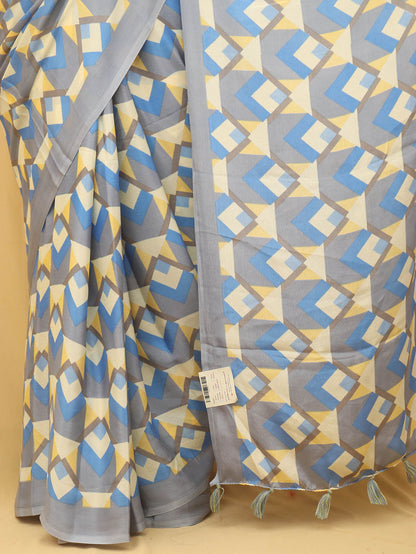 Blue Digital Printed Silk Saree - Luxurion World