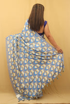 Blue Digital Printed Silk Saree - Luxurion World