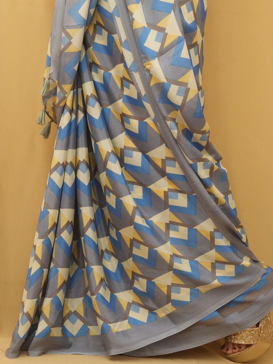 Blue Digital Printed Silk Saree - Luxurion World