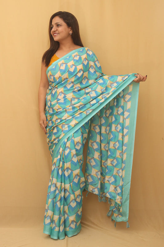 Green Digital Printed Silk Saree - Luxurion World
