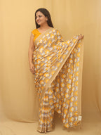 Yellow Digital Printed Silk Saree - Luxurion World