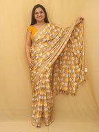 Yellow Digital Printed Silk Saree - Luxurion World