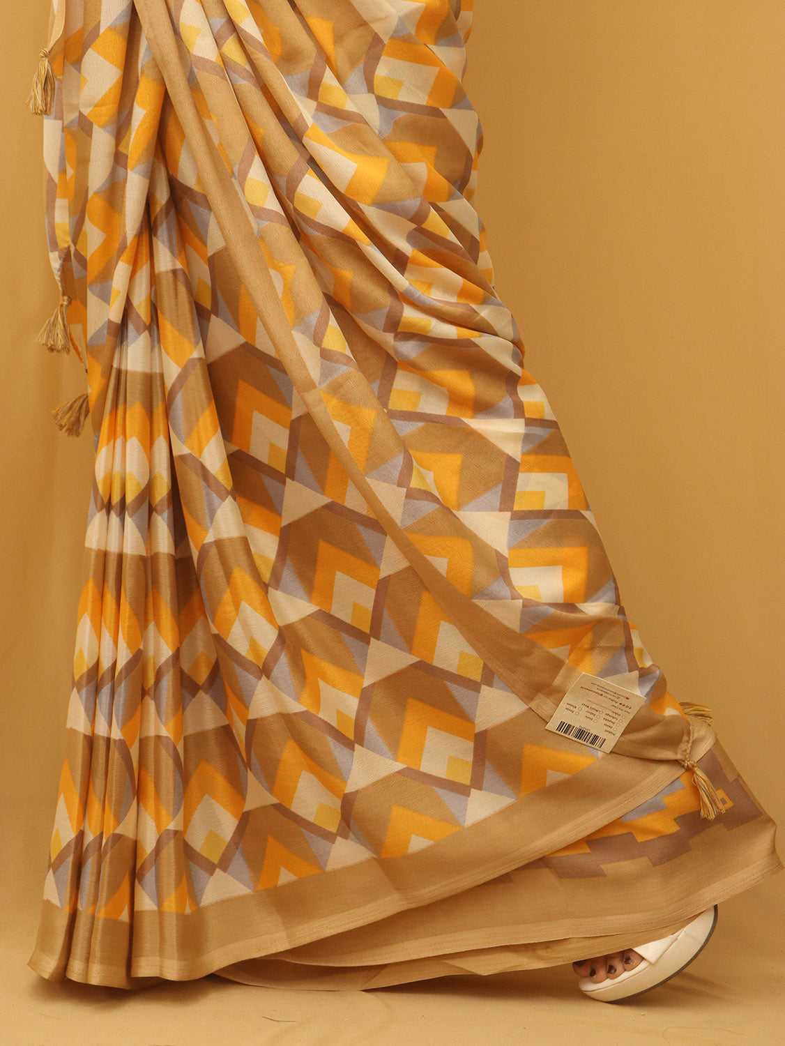 Yellow Digital Printed Silk Saree - Luxurion World