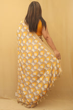 Yellow Digital Printed Silk Saree - Luxurion World
