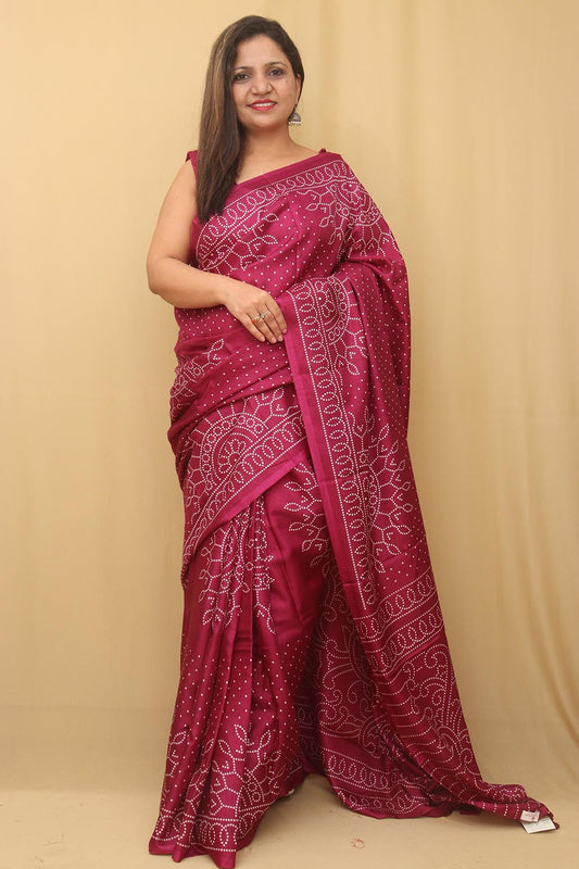 Purple Digital Printed Bandhani Design Silk Saree - Luxurion World