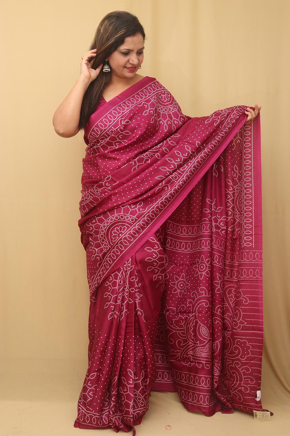 Purple Digital Printed Bandhani Design Silk Saree - Luxurion World