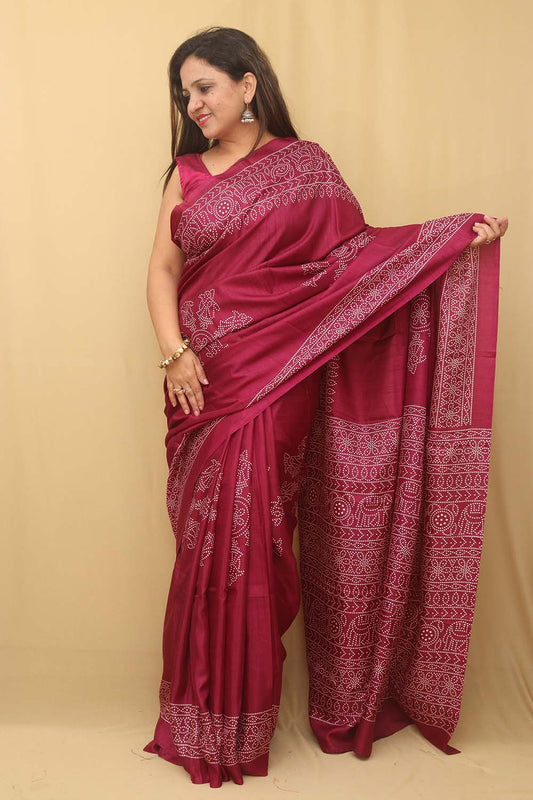 Purple Digital Printed Bandhani Design Silk Saree - Luxurion World