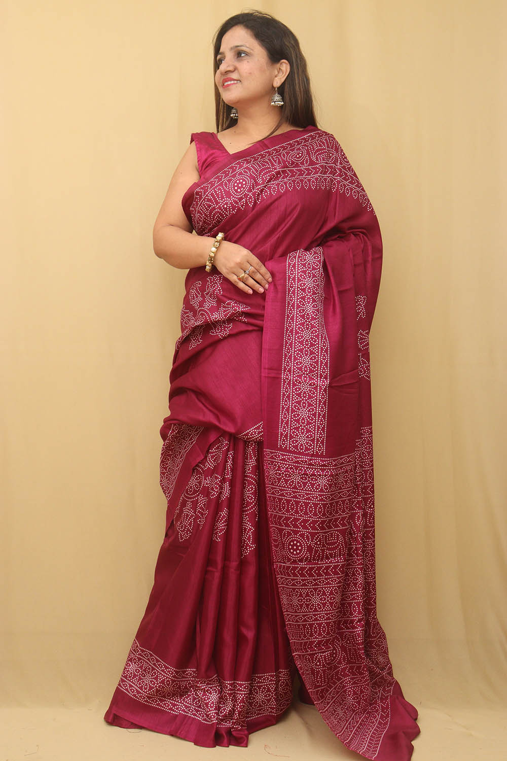 Purple Digital Printed Bandhani Design Silk Saree - Luxurion World