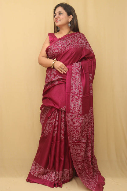 Purple Digital Printed Bandhani Design Silk Saree - Luxurion World