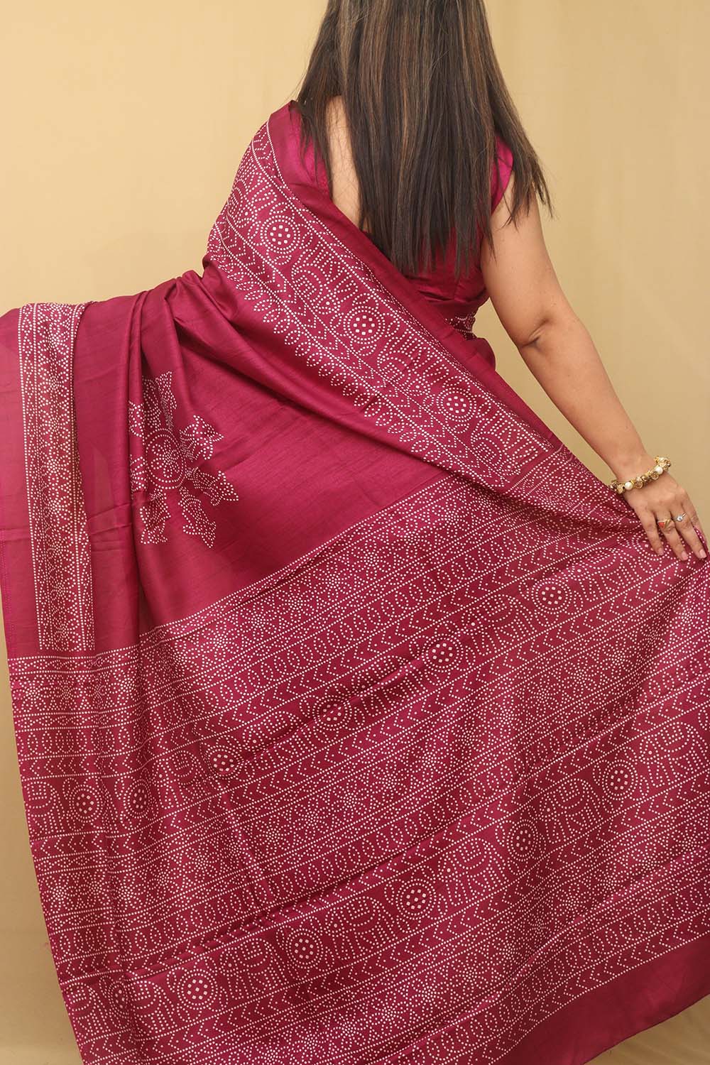 Purple Digital Printed Bandhani Design Silk Saree - Luxurion World