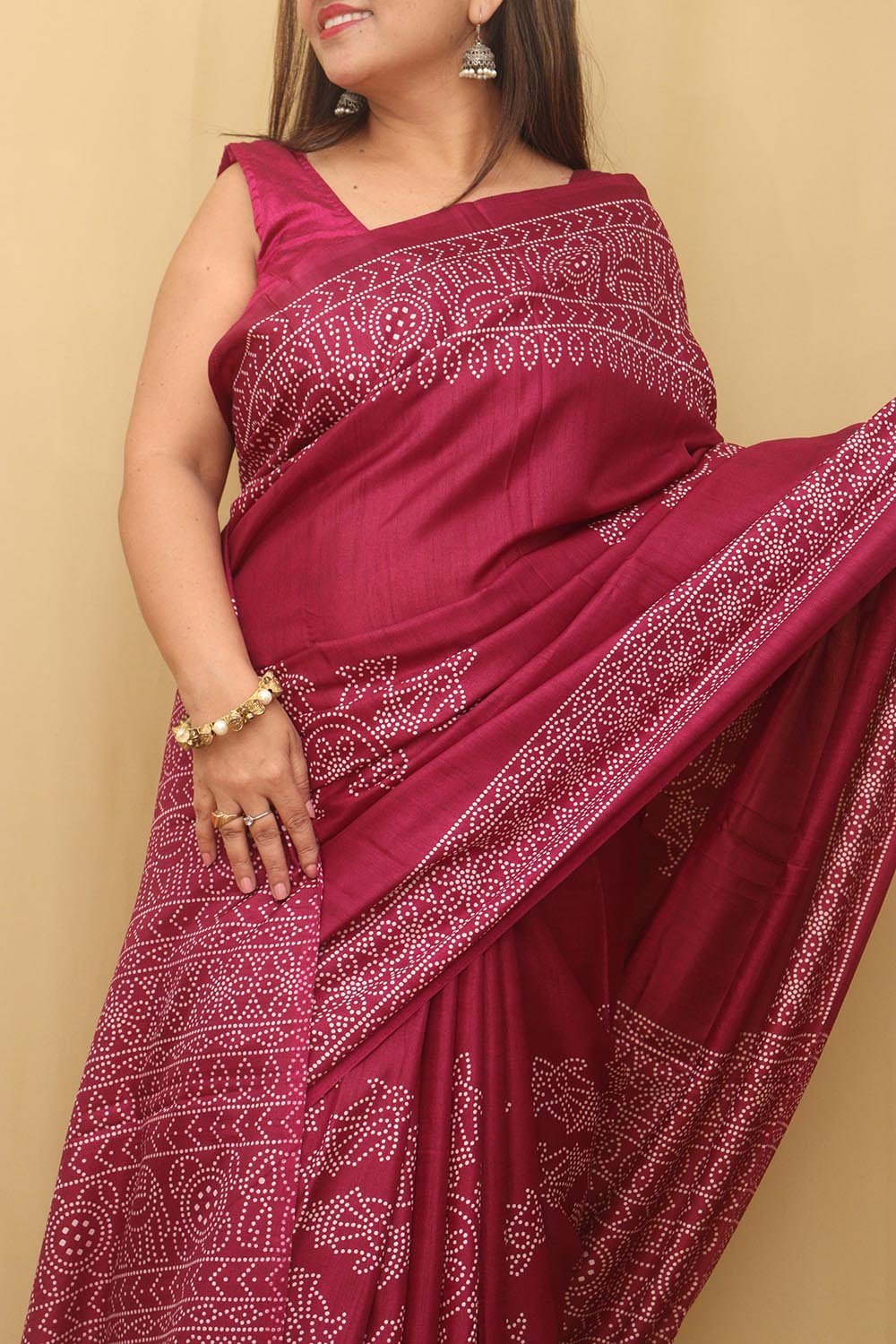 Purple Digital Printed Bandhani Design Silk Saree - Luxurion World