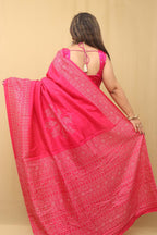 Pink Digital Printed Bandhani Design Silk Saree - Luxurion World