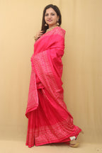 Pink Digital Printed Bandhani Design Silk Saree - Luxurion World