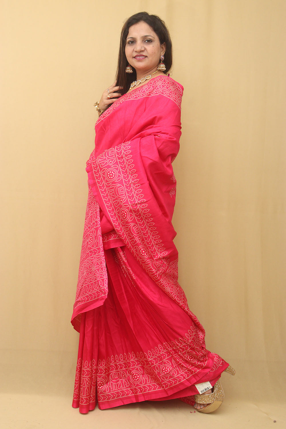 Pink Digital Printed Bandhani Design Silk Saree - Luxurion World