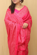 Pink Digital Printed Bandhani Design Silk Saree - Luxurion World