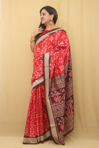 Red Digital Printed Silk Sambalpuri Print Saree - Luxurion World