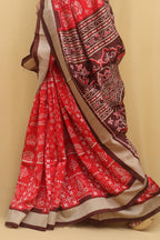 Red Digital Printed Silk Sambalpuri Print Saree - Luxurion World