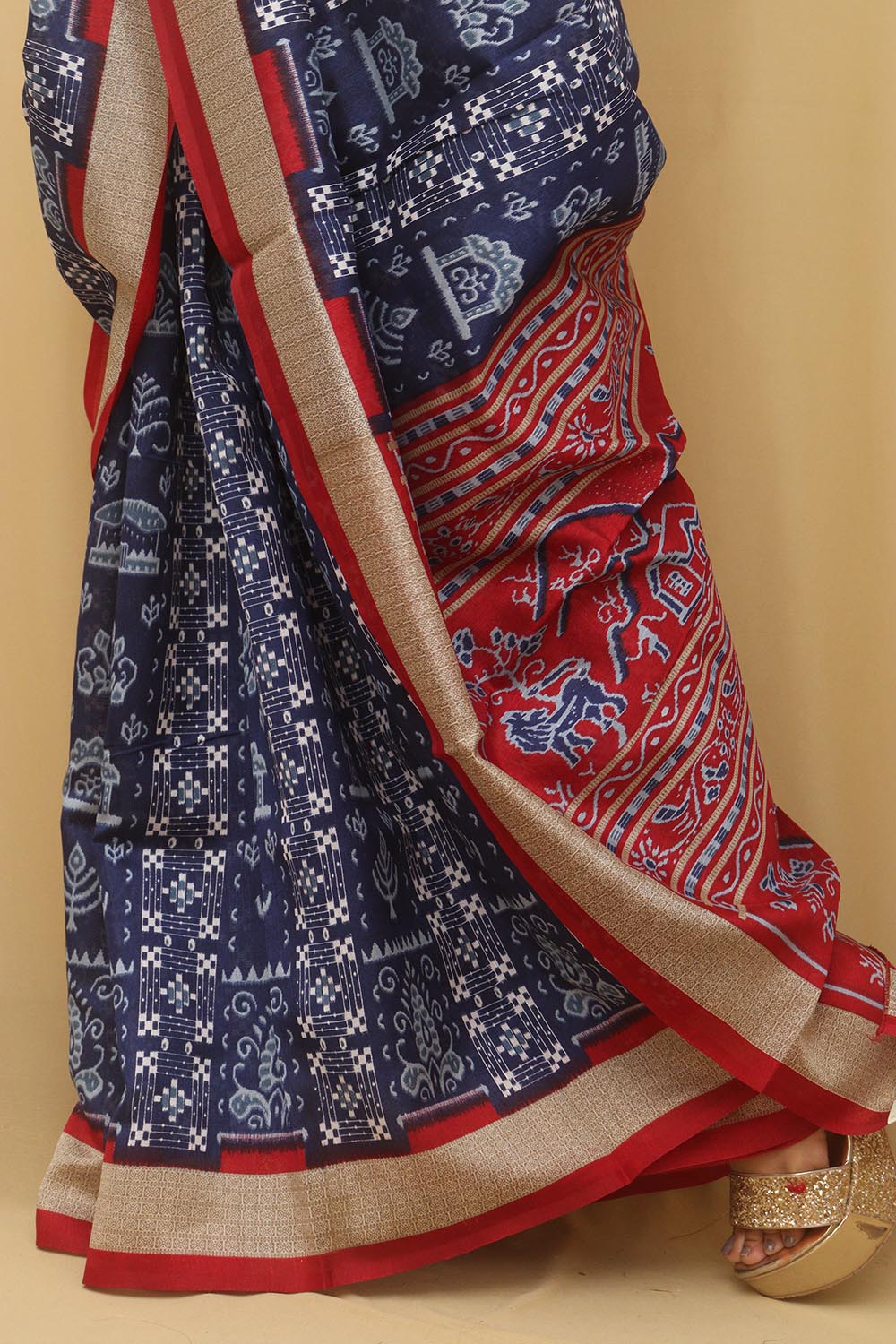 Blue Digital Printed Silk Sambalpuri Print Saree - Luxurion World