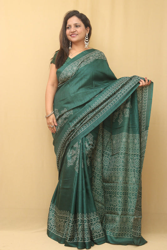 Green Digital Printed Bandhani Design Silk Saree - Luxurion World