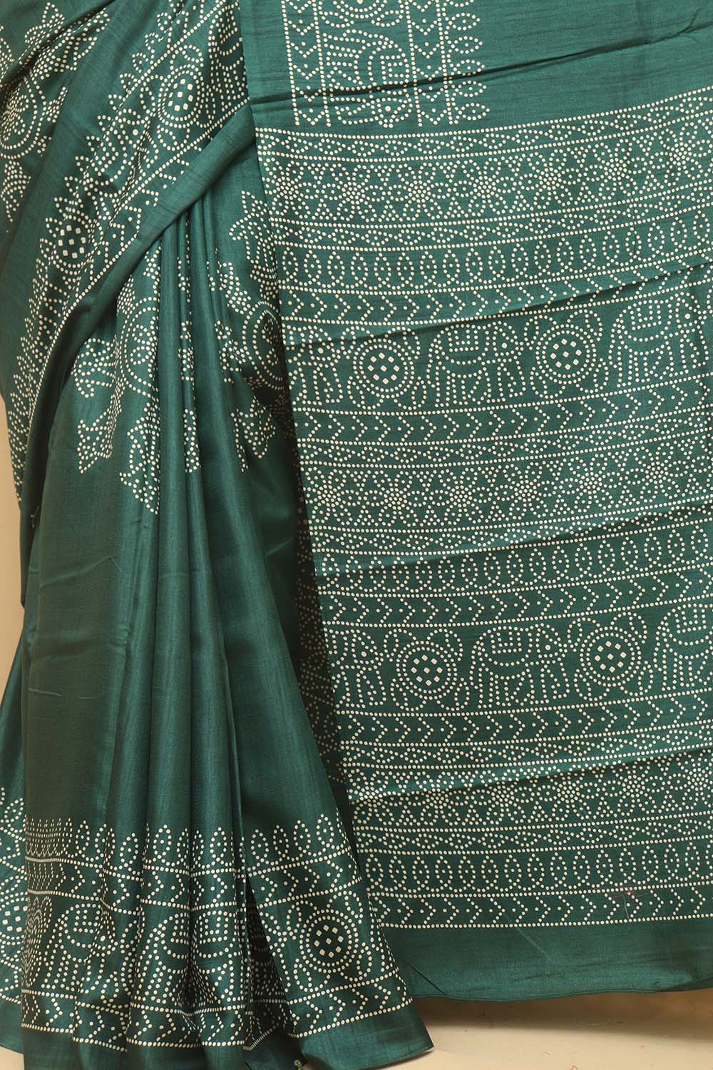 Green Digital Printed Bandhani Design Silk Saree - Luxurion World