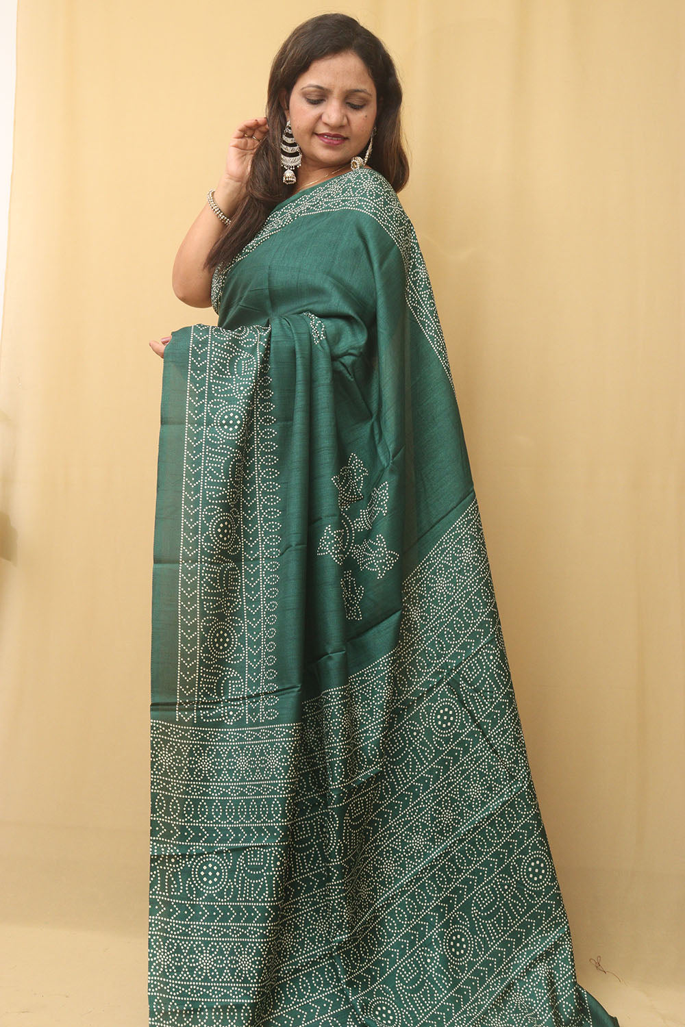 Green Digital Printed Bandhani Design Silk Saree - Luxurion World
