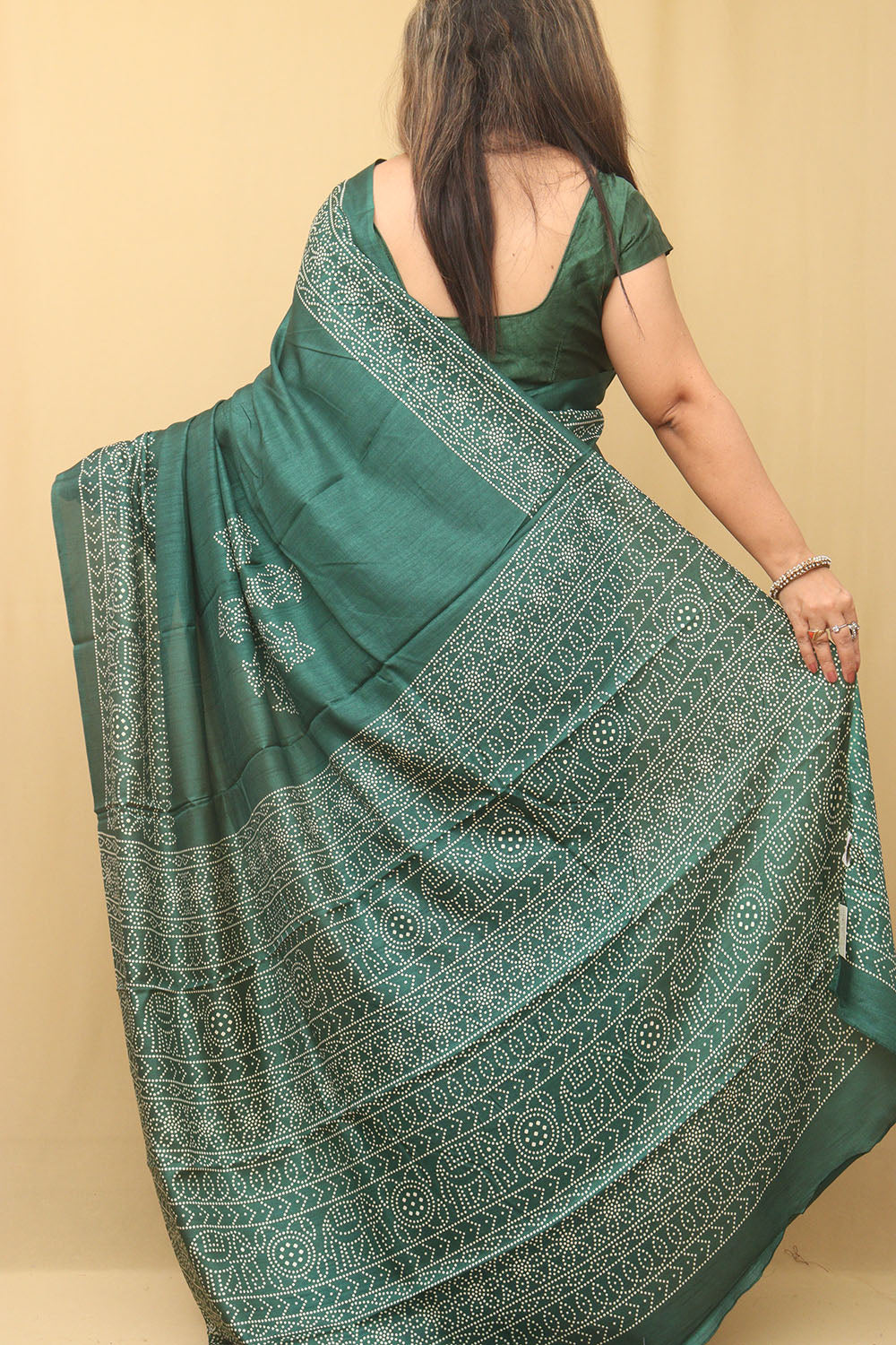 Green Digital Printed Bandhani Design Silk Saree - Luxurion World