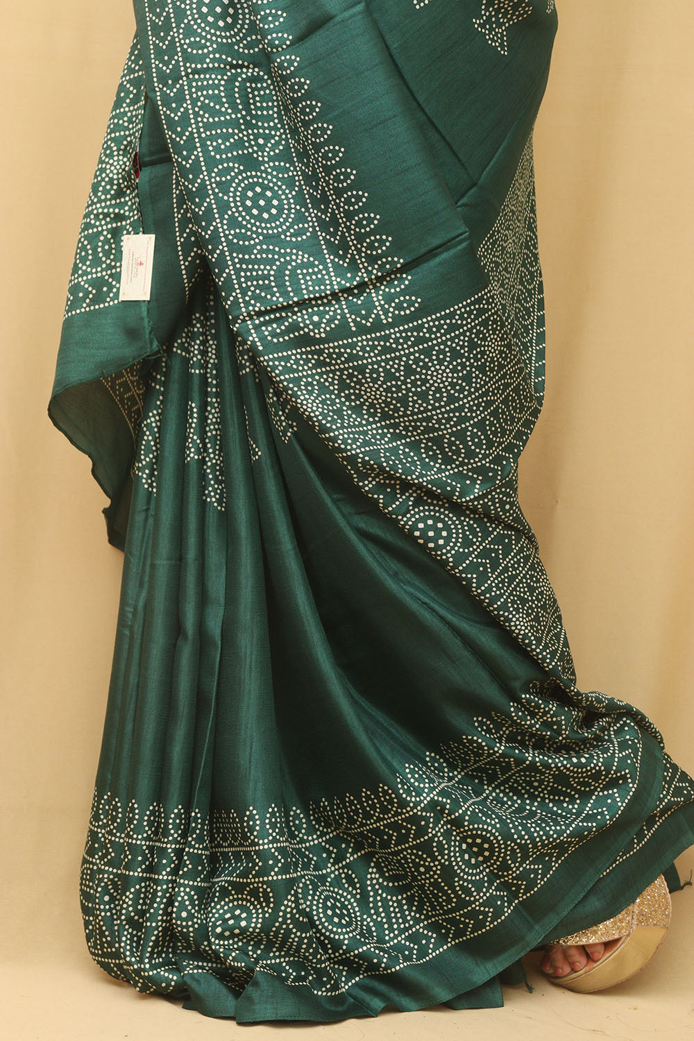 Green Digital Printed Bandhani Design Silk Saree - Luxurion World