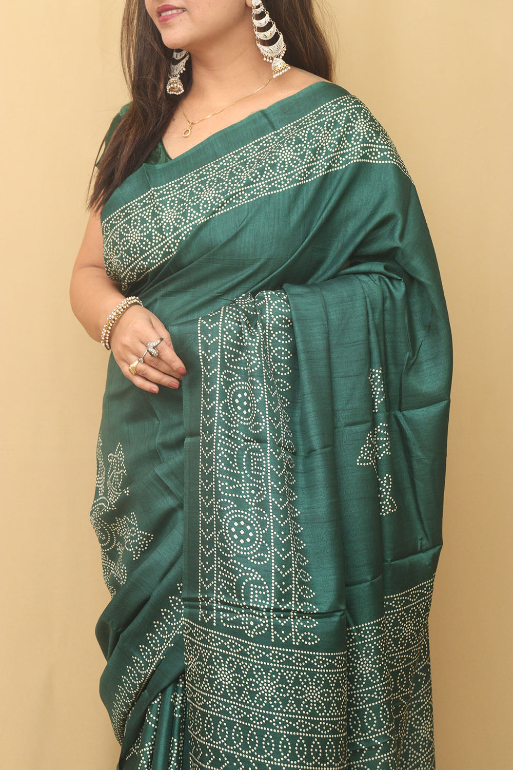 Green Digital Printed Bandhani Design Silk Saree - Luxurion World