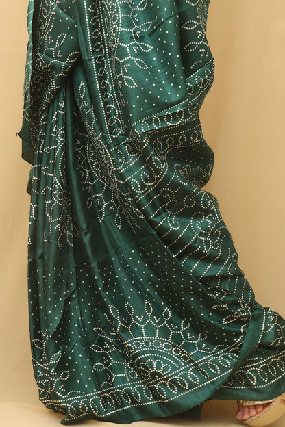 Green Digital Printed Bandhani Design Silk Saree - Luxurion World