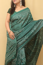 Green Digital Printed Bandhani Design Silk Saree - Luxurion World