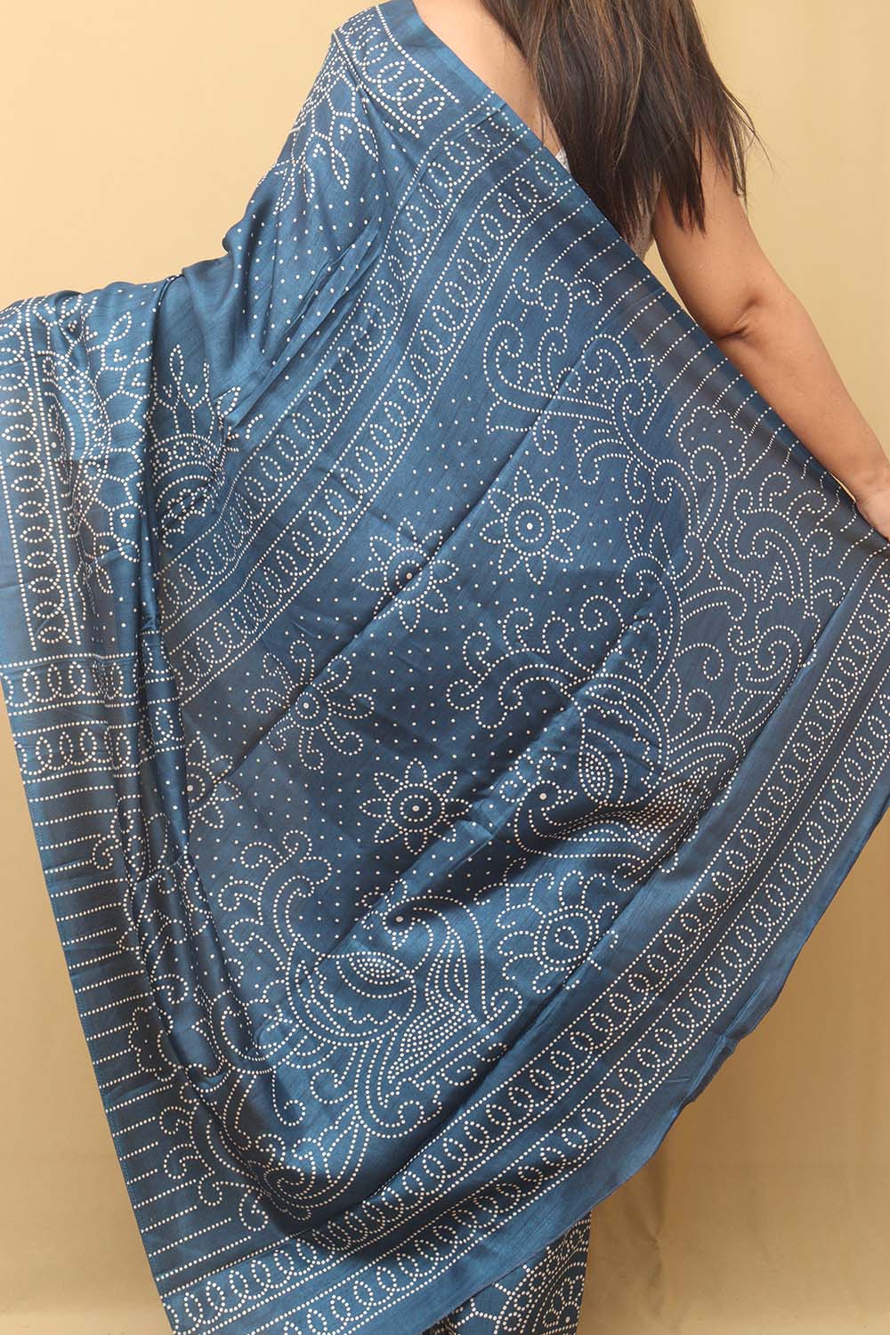 Blue Digital Printed Bandhani Design Silk Saree - Luxurion World