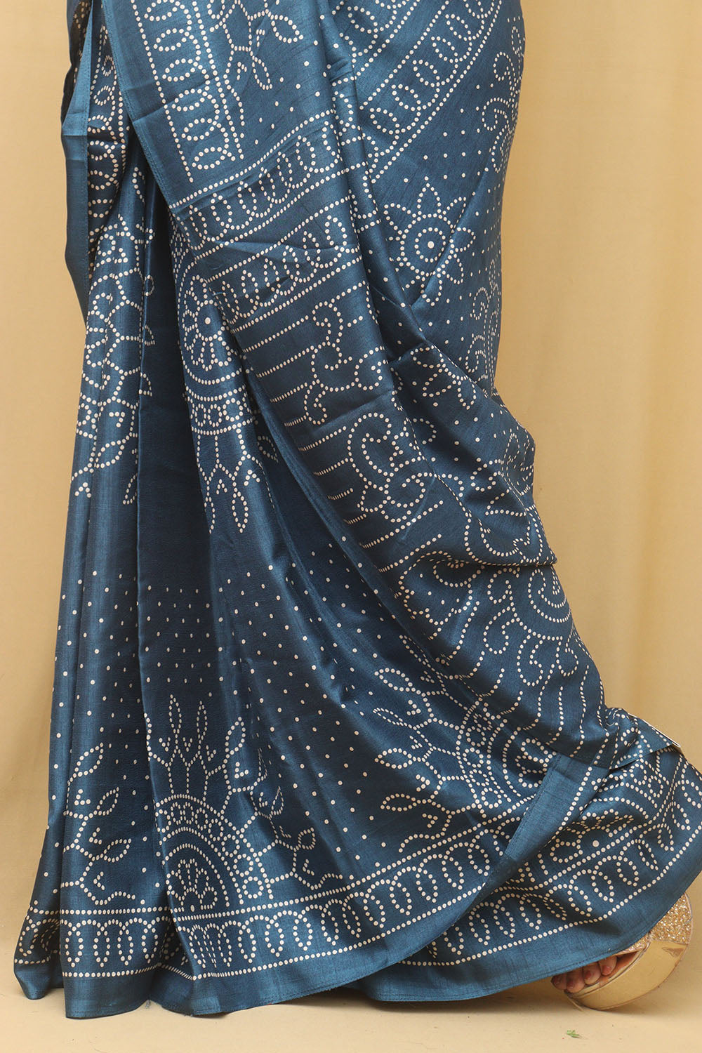 Blue Digital Printed Bandhani Design Silk Saree - Luxurion World