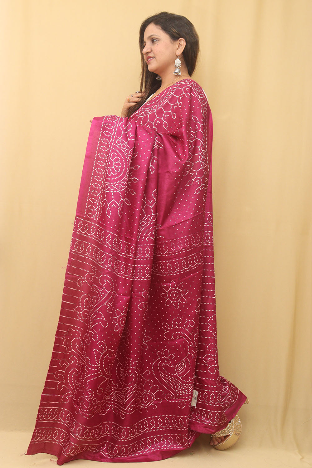 Purple Digital Printed Bandhani Design Silk Saree - Luxurion World