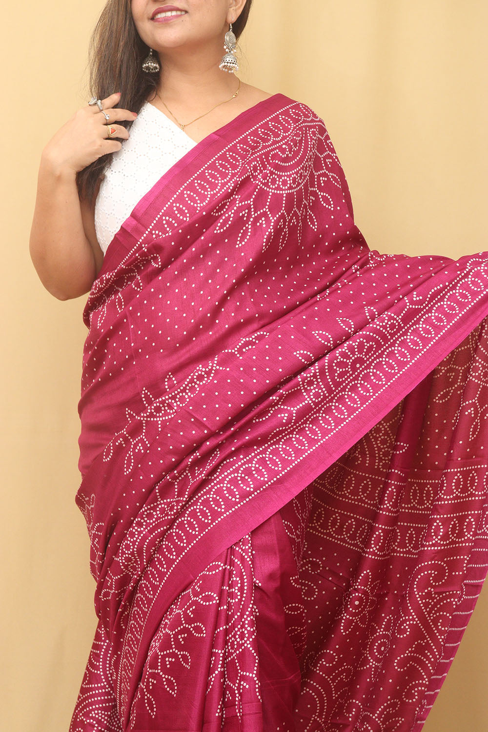 Purple Digital Printed Bandhani Design Silk Saree - Luxurion World