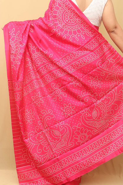 Pink Digital Printed Bandhani Design Silk Saree - Luxurion World