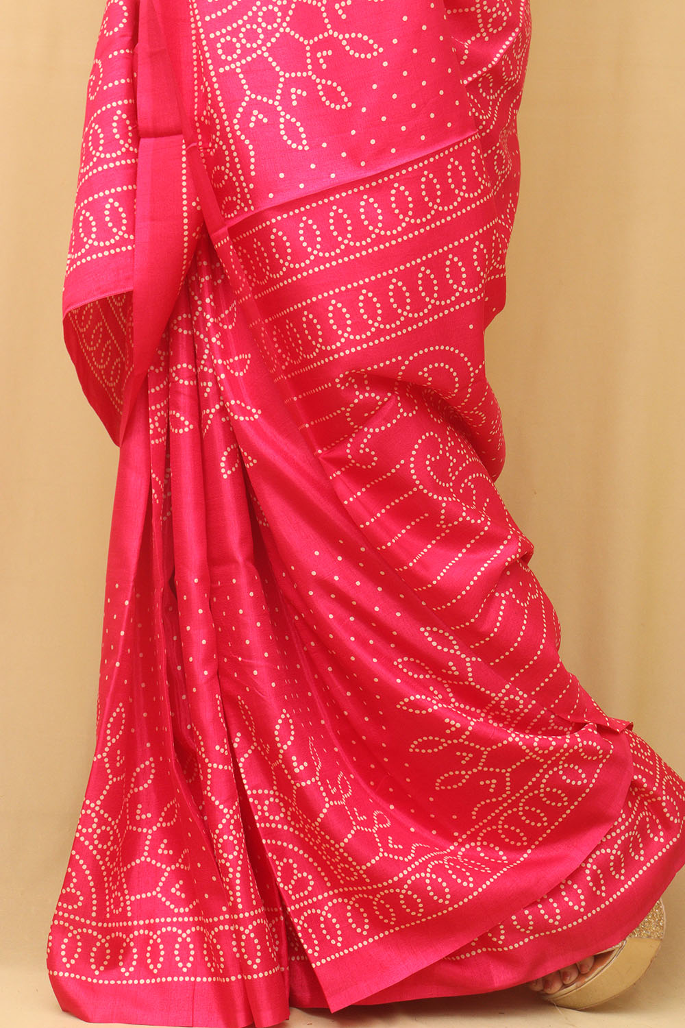 Pink Digital Printed Bandhani Design Silk Saree - Luxurion World